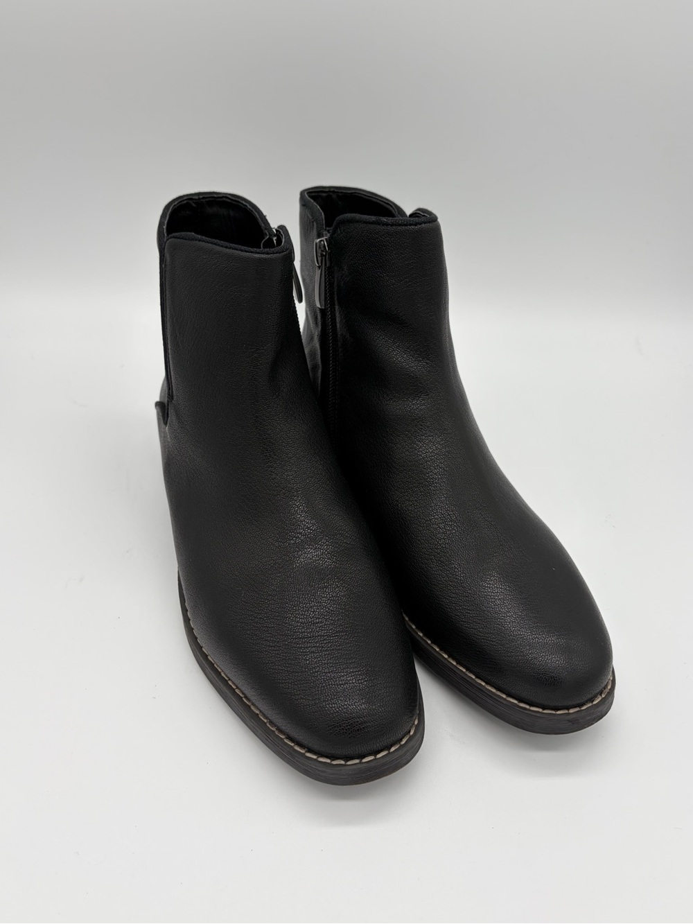 Franco Sarto Marcus Black Leather Ankle Booties Side Zip Flat Heel